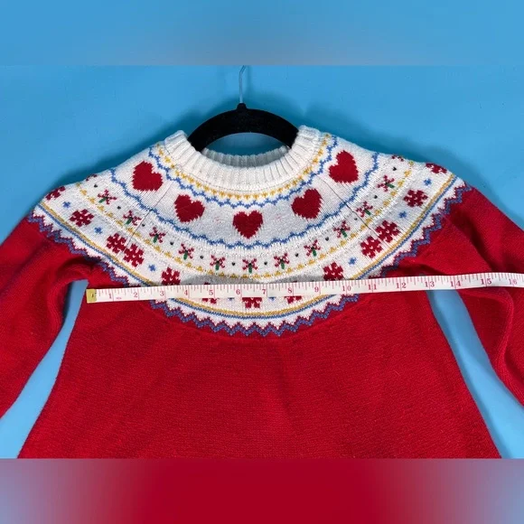 Hanna Andersson Girl Fairisle Sweater Dress 8 holiday hearts - Picture 4 of 6